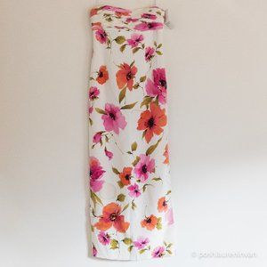 David Meister 100% Silk Floral Strapless Formal Dress NWT 8 Wedding Guest Gala M